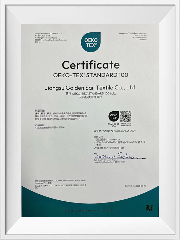 Certificate oeko-tex standard 100