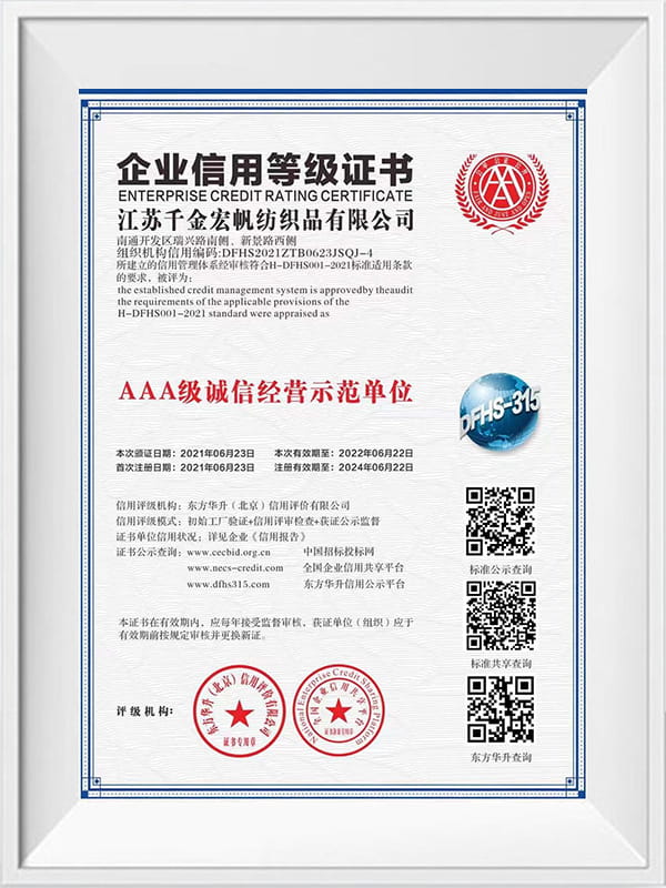 Enterprise credit rating certificate